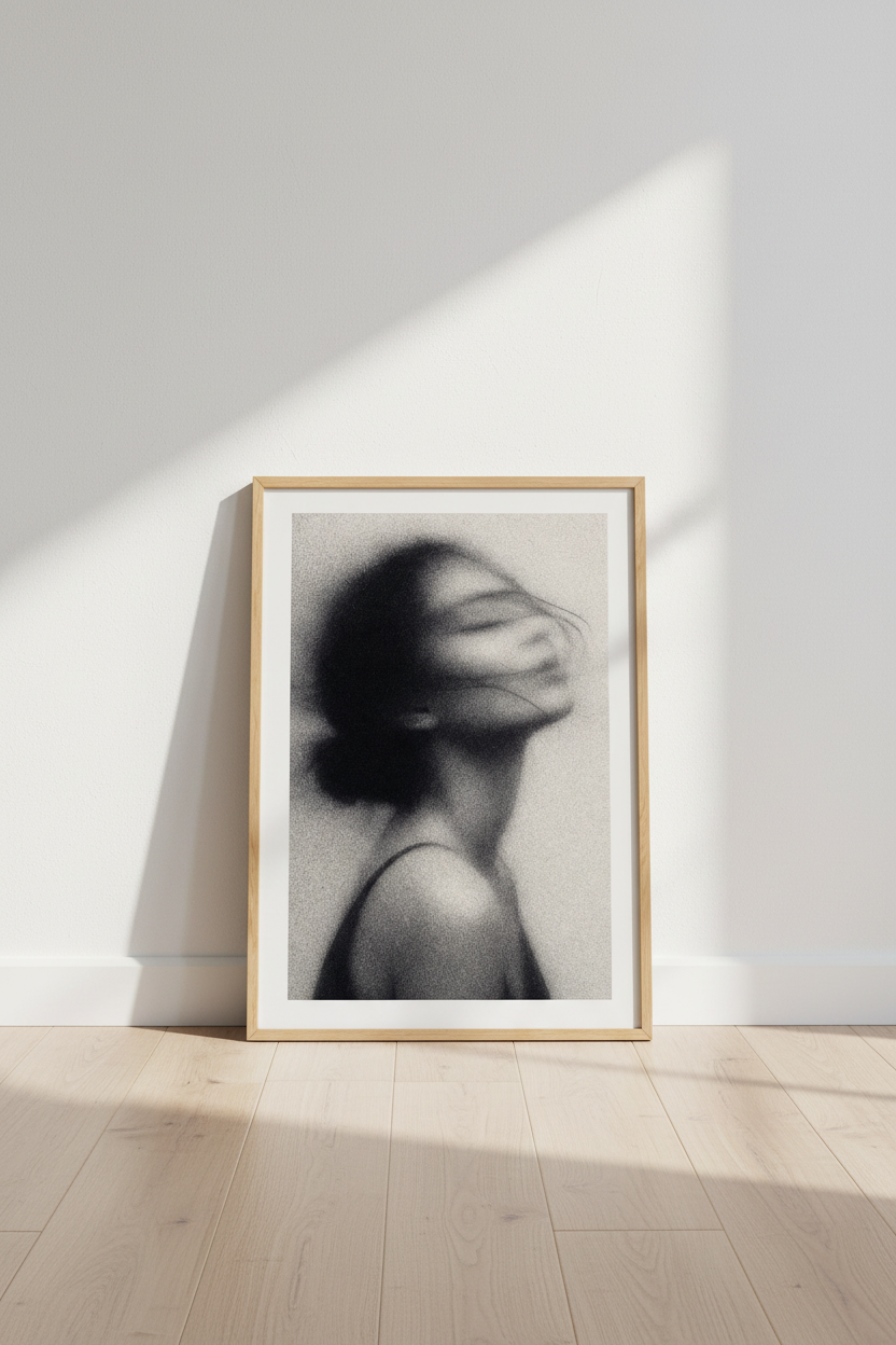 Grainy Art Portrait Print | Moody Minimalist Woman Poster | Dreamy Bedroom Decor