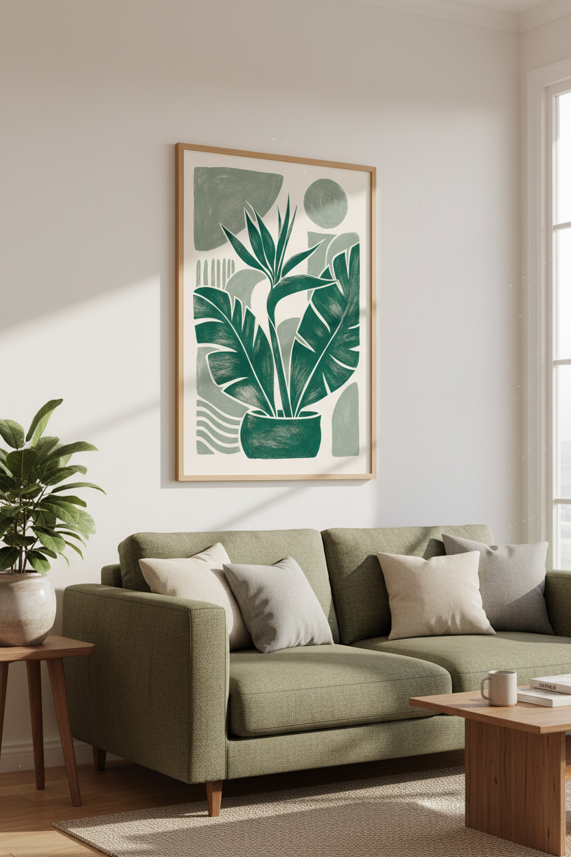 Bird of Paradise Abstract Botanical Print | Sage Green Decor | Boho Tropical Poster