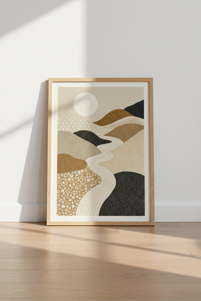 Abstract Mountain Landscape Print | Boho Neutral Desert Wall Art | Modern Earthy Poster
