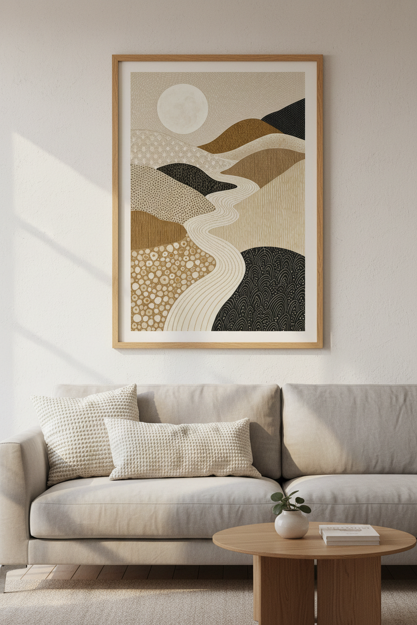 Abstract Mountain Landscape Print | Boho Neutral Desert Wall Art | Modern Earthy Poster