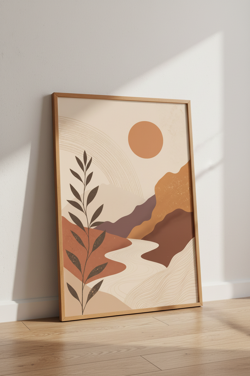 Abstract Desert Landscape Wall Art | Terracotta Boho Print, Living Room Decor Poster