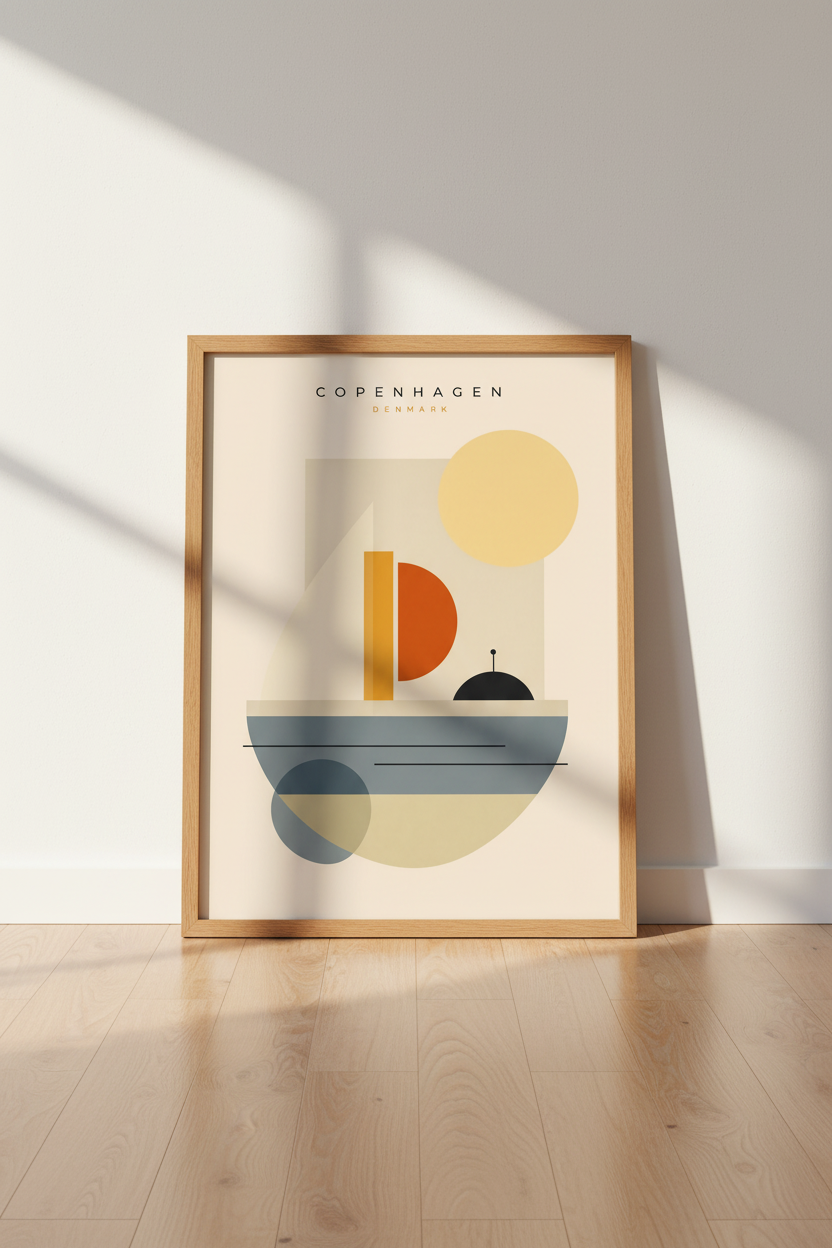 Copenhagen Denmark Wall Art Print | Minimalist Geometric Poster | Mid Century Modern Decor