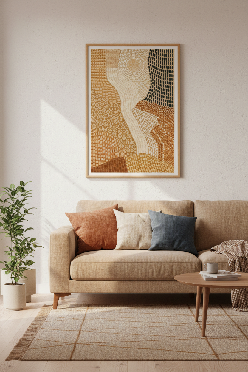 Abstract Earth Tone Dot Art | Terracotta & Ochre, Boho Living Room Wall Art