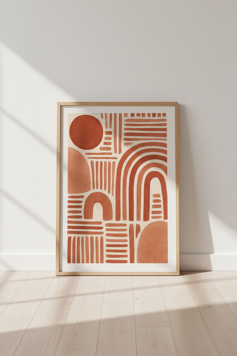 Terracotta Abstract Geometric Wall Art | Rust Boho Arches | Mid Century Poster