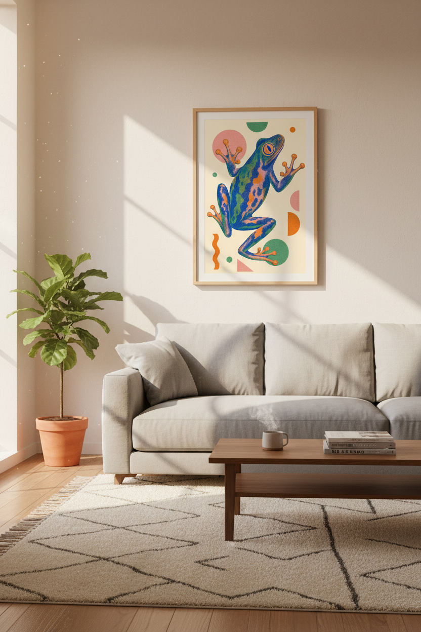 Abstract Tree Frog Wall Art Print | Colorful Geometric Poster | Mid Century Modern Decor