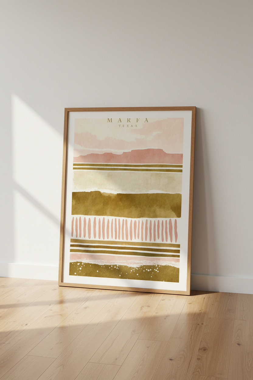 Marfa Texas Abstract Landscape | Earthy Boho Terracotta, Desert Wall Art Print