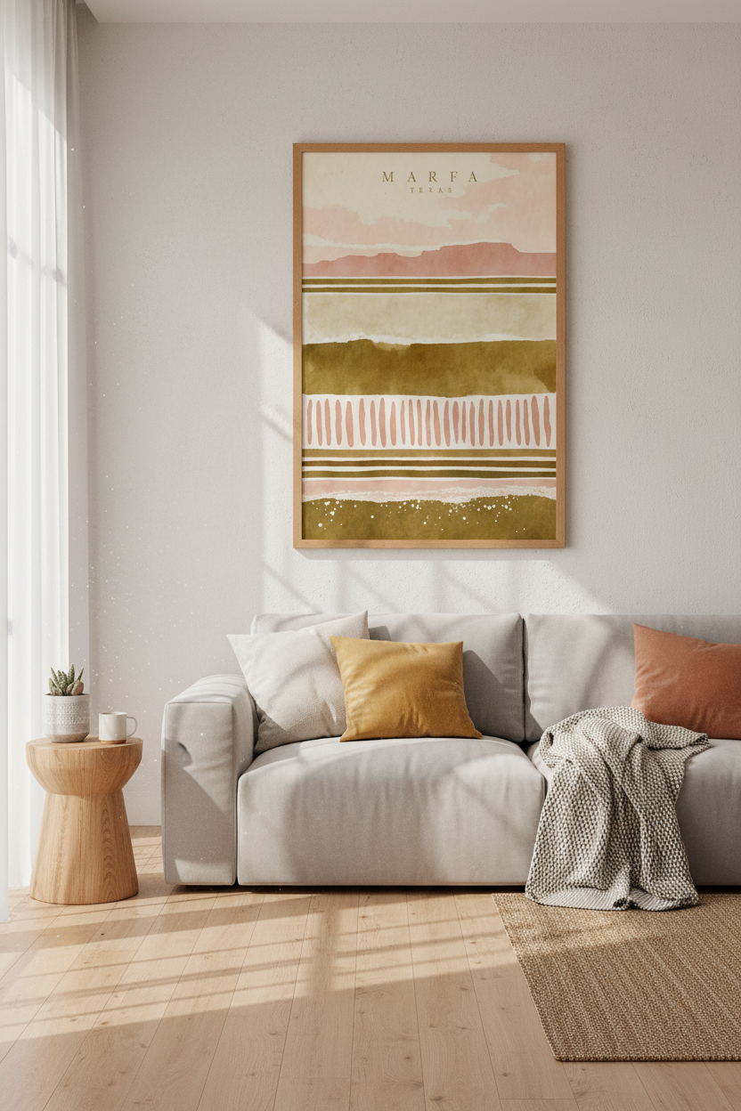 Marfa Texas Abstract Landscape | Earthy Boho Terracotta, Desert Wall Art Print