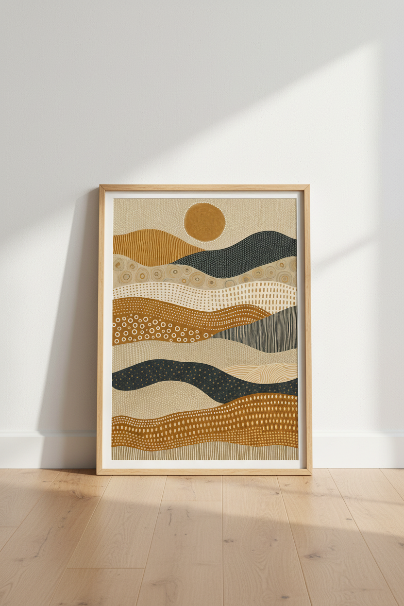 Abstract Desert Sun Landscape Art | Earthy Boho Print | Neutral Living Room Decor