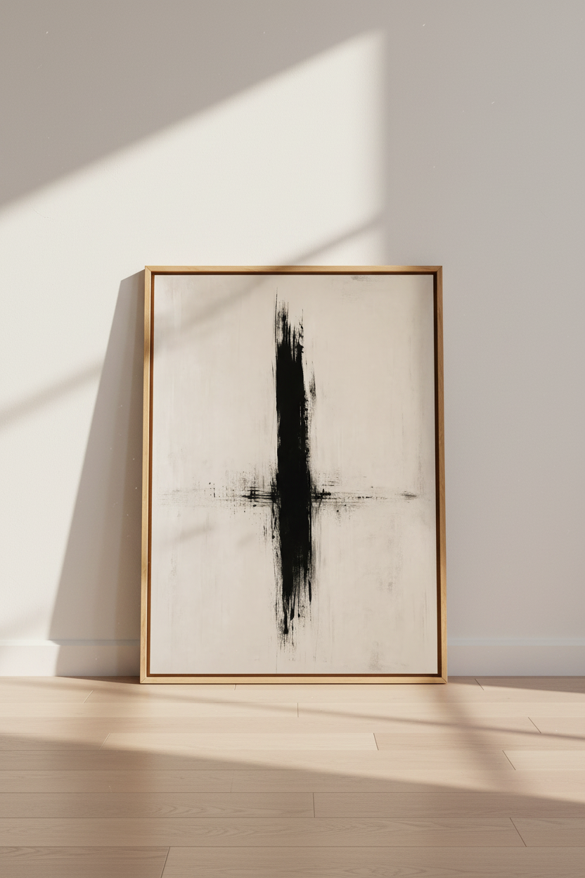 Zen Abstract Wall Art Print | Minimalist Black Brushstroke, Modern Japandi Poster