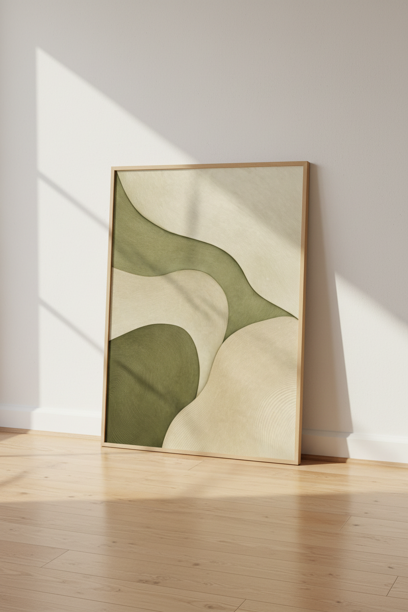 Abstract Sage Green Waves | Modern Organic Minimalist Print, Living Room Decor