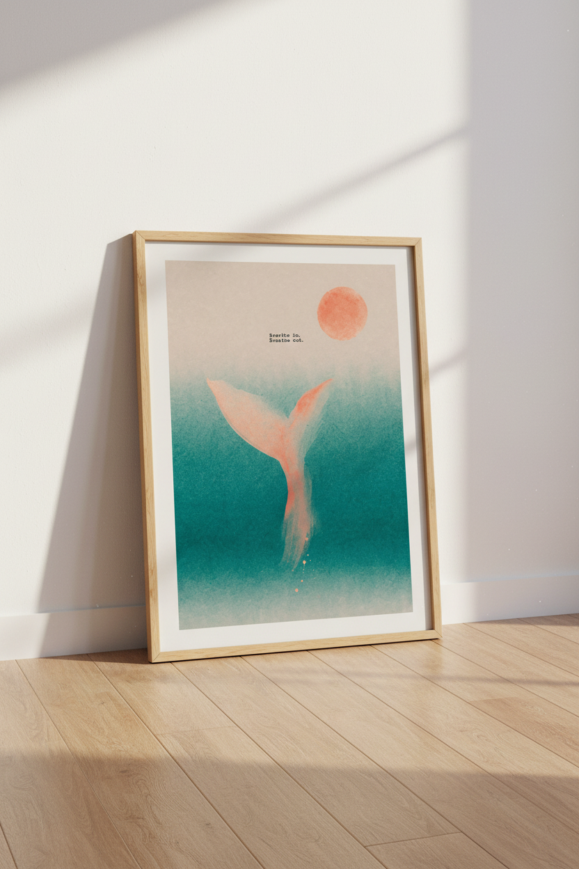 Zen Ocean Wall Art Print | Coastal Yoga Room Decor | Minimalist Whale Poster