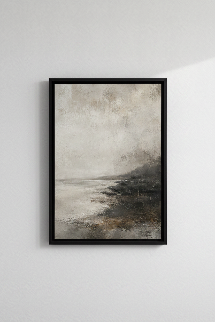 Abstract Moody Seascape Print | Grey Neutral Landscape, Modern Minimalist Wall Decor