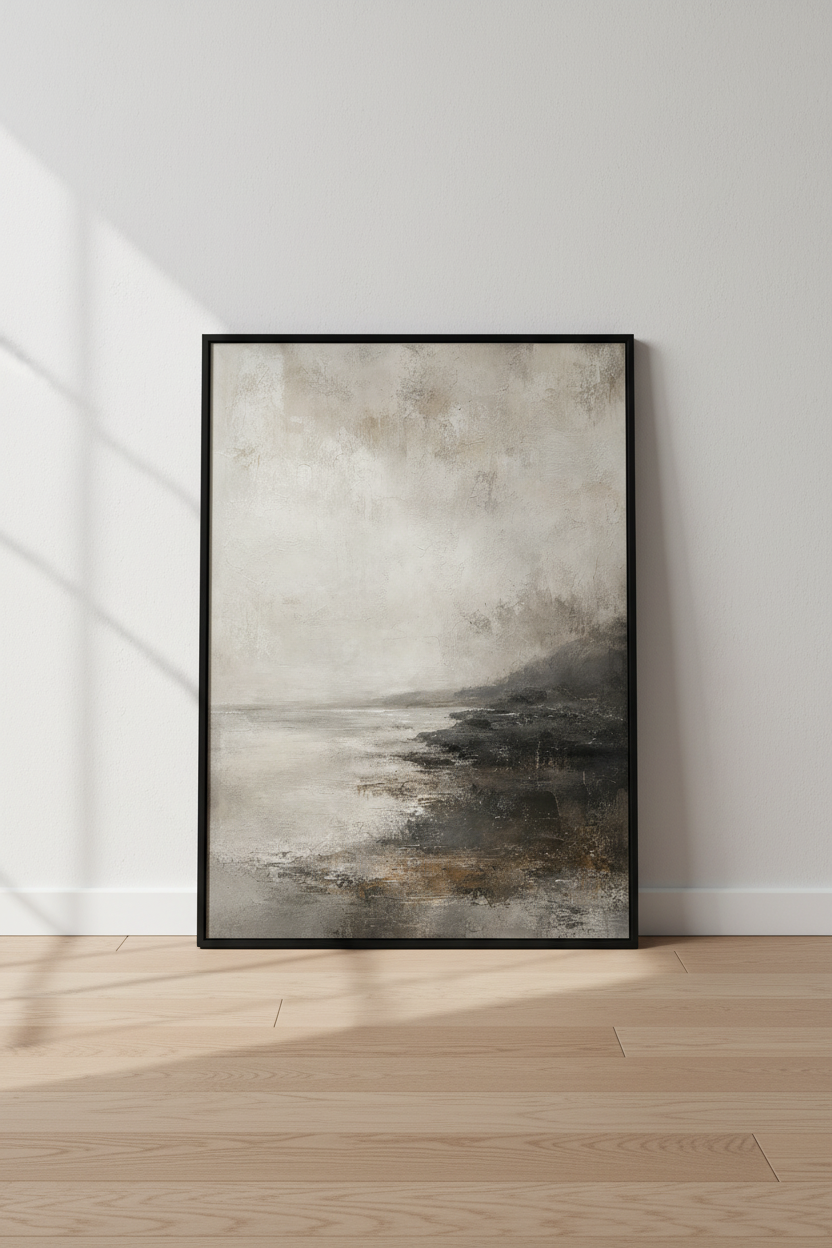 Abstract Moody Seascape Print | Grey Neutral Landscape, Modern Minimalist Wall Decor