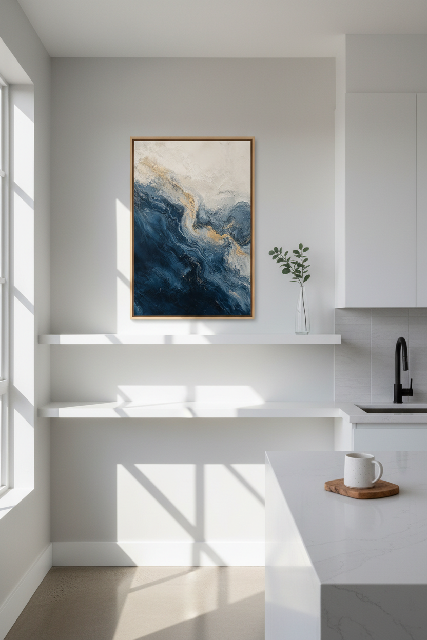 Navy Blue Gold Abstract Art | Modern Indigo & Gold Poster, Living Room Wall Decor