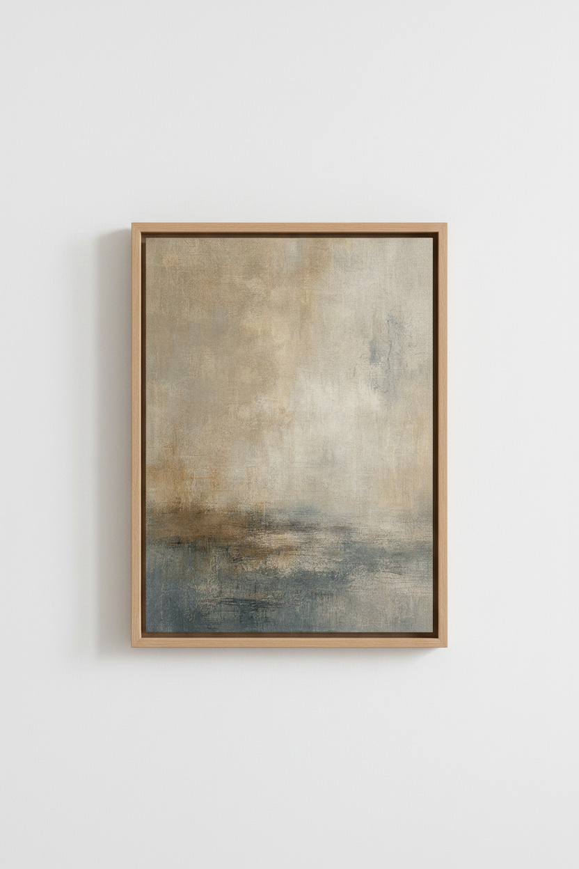 Abstract Landscape Wall Art | Beige & Blue Textured Print | Modern Minimalist Decor