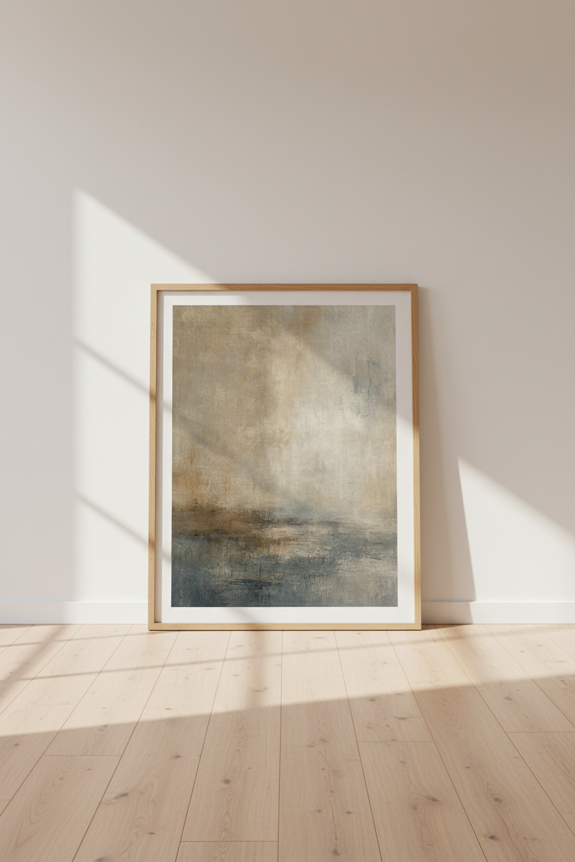 Abstract Landscape Wall Art | Beige & Blue Textured Print | Modern Minimalist Decor