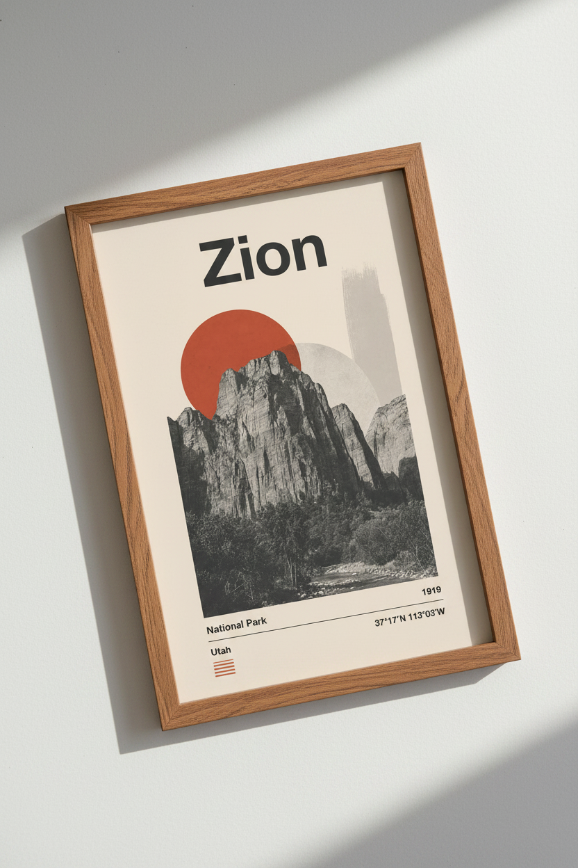 Zion National Park Wall Art | Modern Mountain Poster, Utah Travel Decor