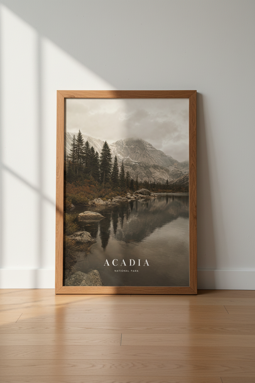 Acadia National Park Wall Art | Moody Mountain Landscape, Maine Nature Poster