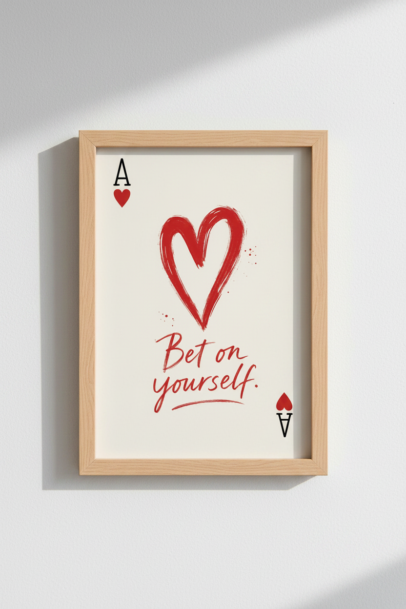 Bet On Yourself Wall Art | Red Ace of Hearts Poster, Preppy Dorm & Office Decor