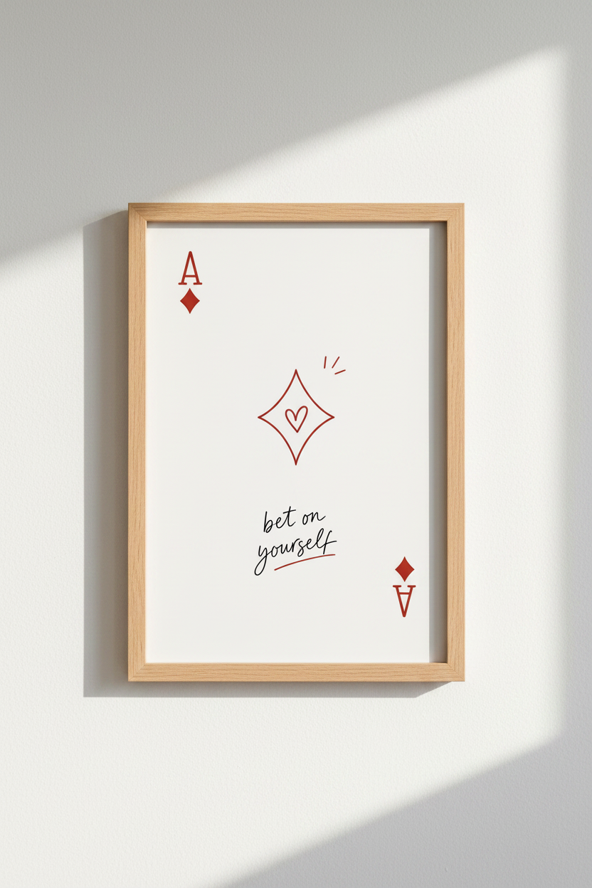 Bet On Yourself Playing Card Wall Art Print | Office Decor | Minimalist Red Poster