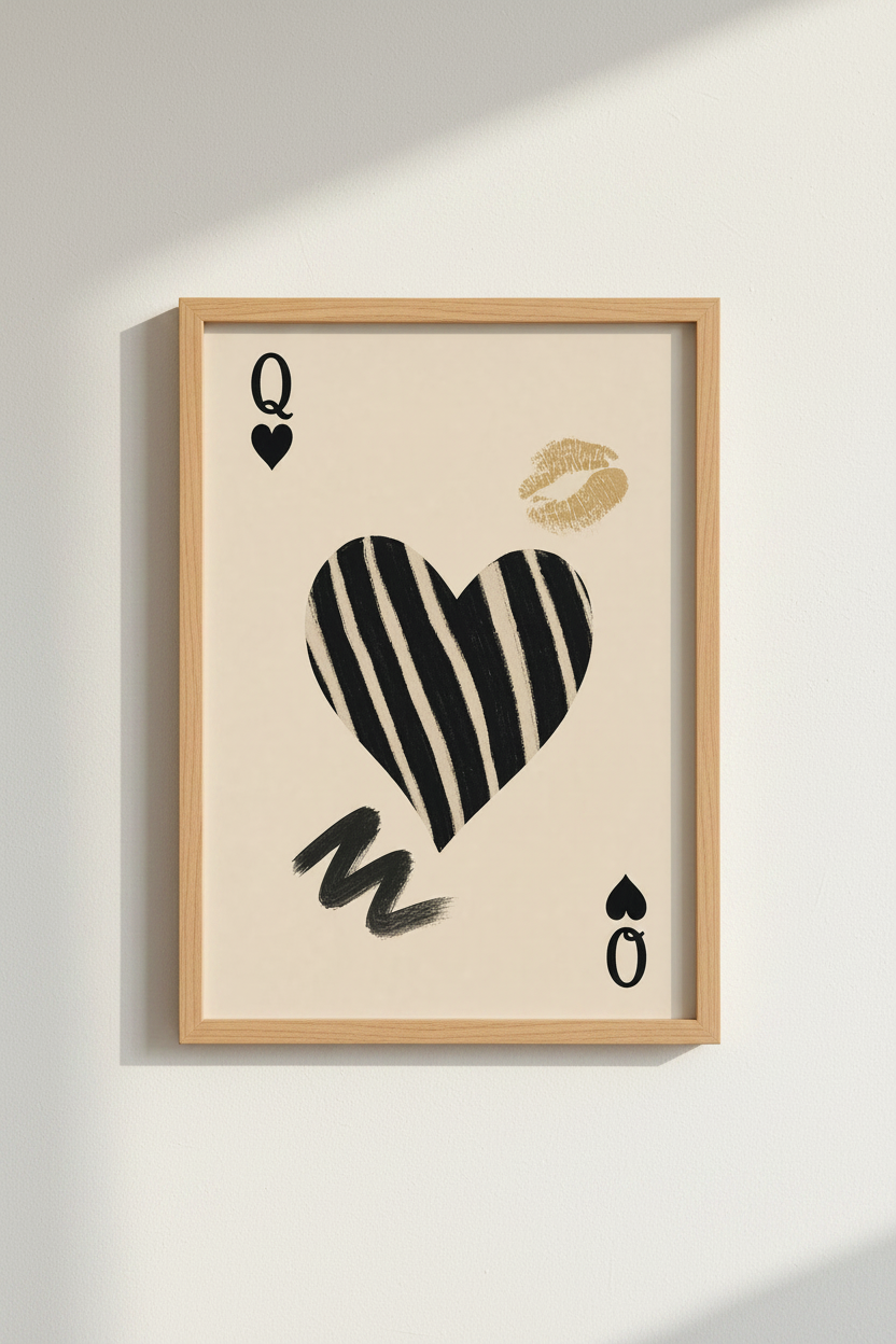 Queen of Hearts Wall Art Print | Glam Playing Card Poster | Chic Bedroom Decor