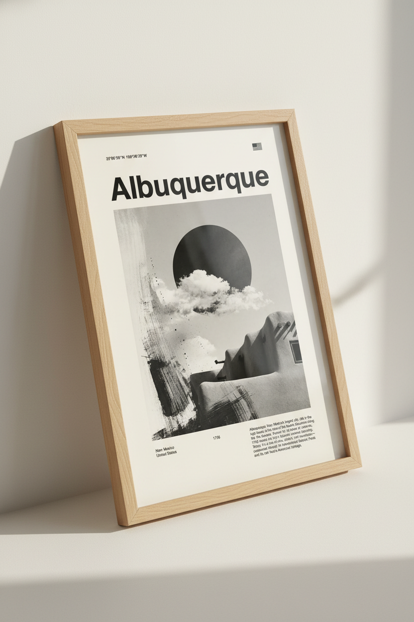 Albuquerque New Mexico Wall Art | Modern Travel Poster | Southwest Living Room Decor