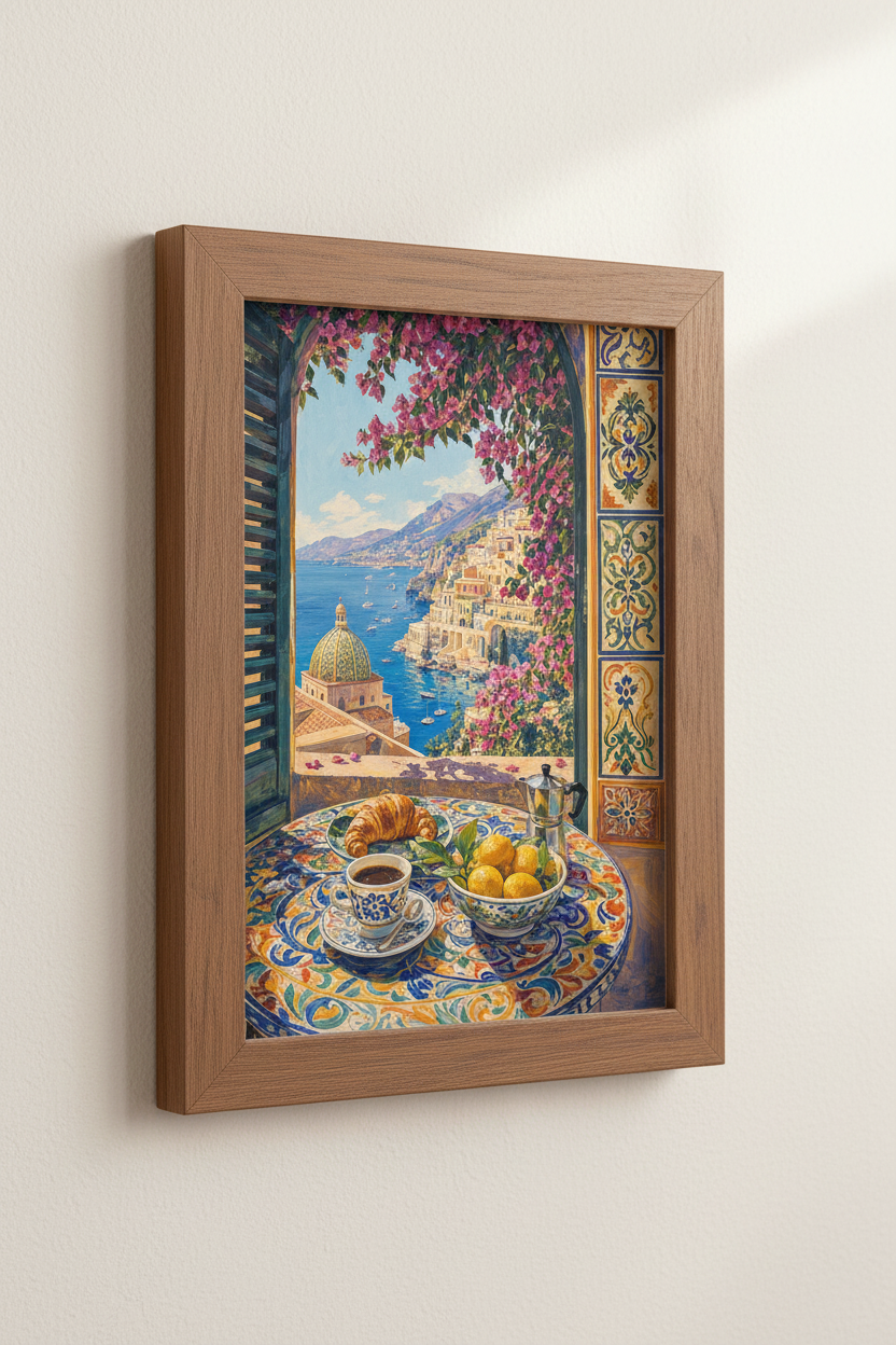 Amalfi Coast Italy Wall Art | Positano Mediterranean Window View Print, Kitchen Decor
