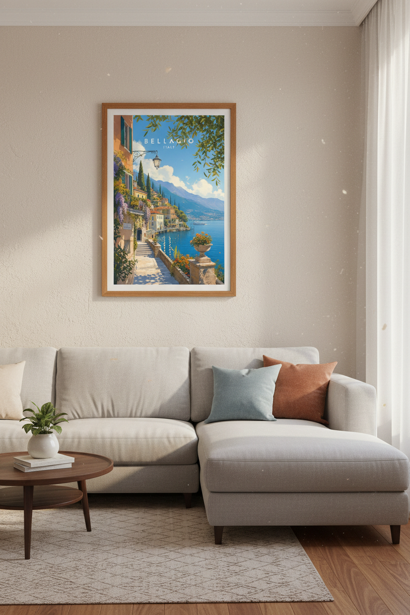 Bellagio Italy Travel Poster | Lake Como Coastal Wall Art | Mediterranean Decor