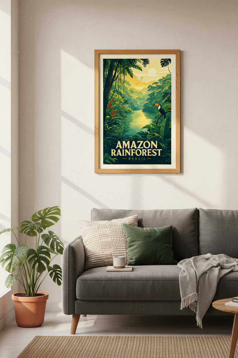Amazon Rainforest Print | Vintage Brazil Travel Poster, Tropical Jungle Wall Art