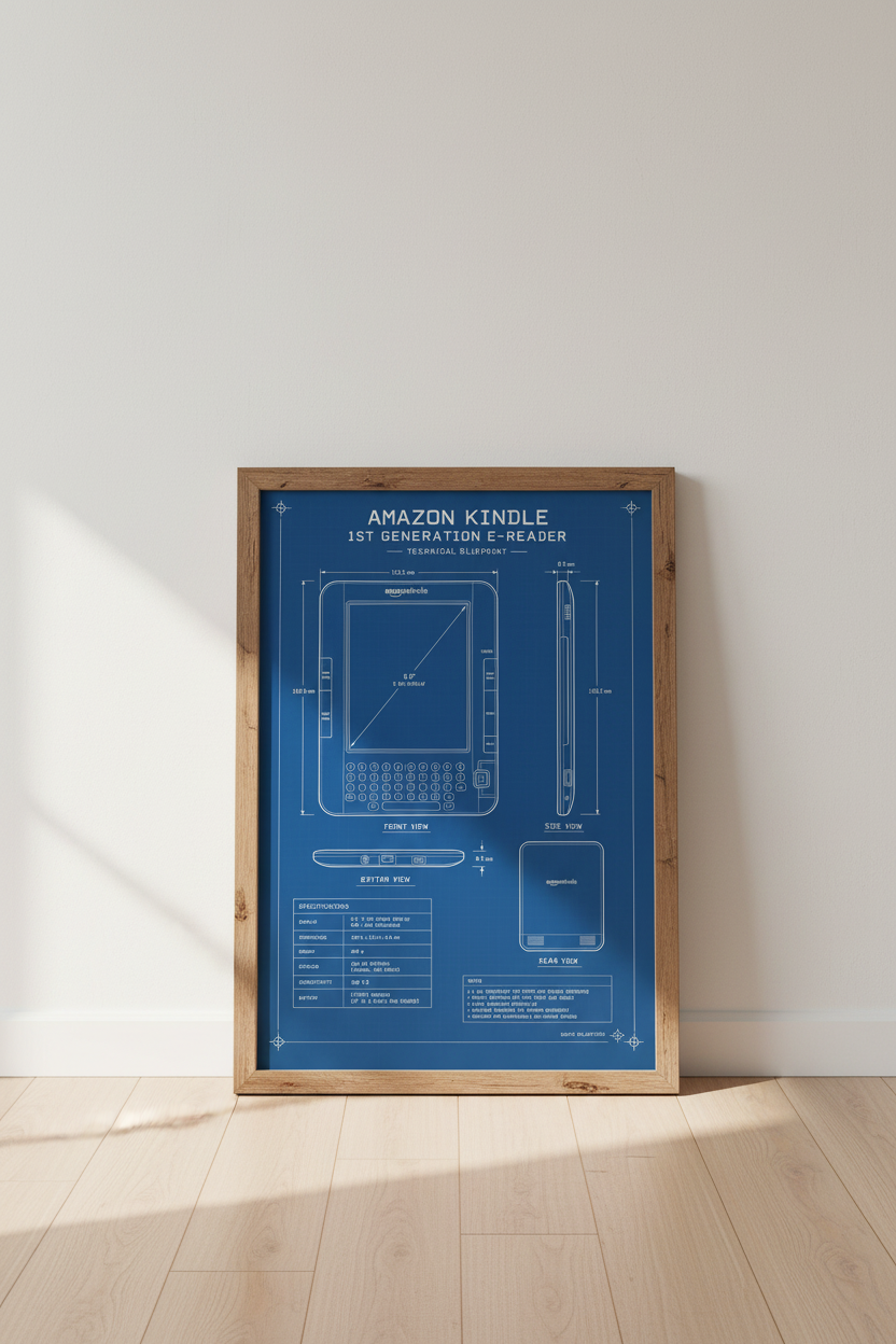 Kindle 1st Gen Blueprint Wall Art | Tech History Poster, Office Decor