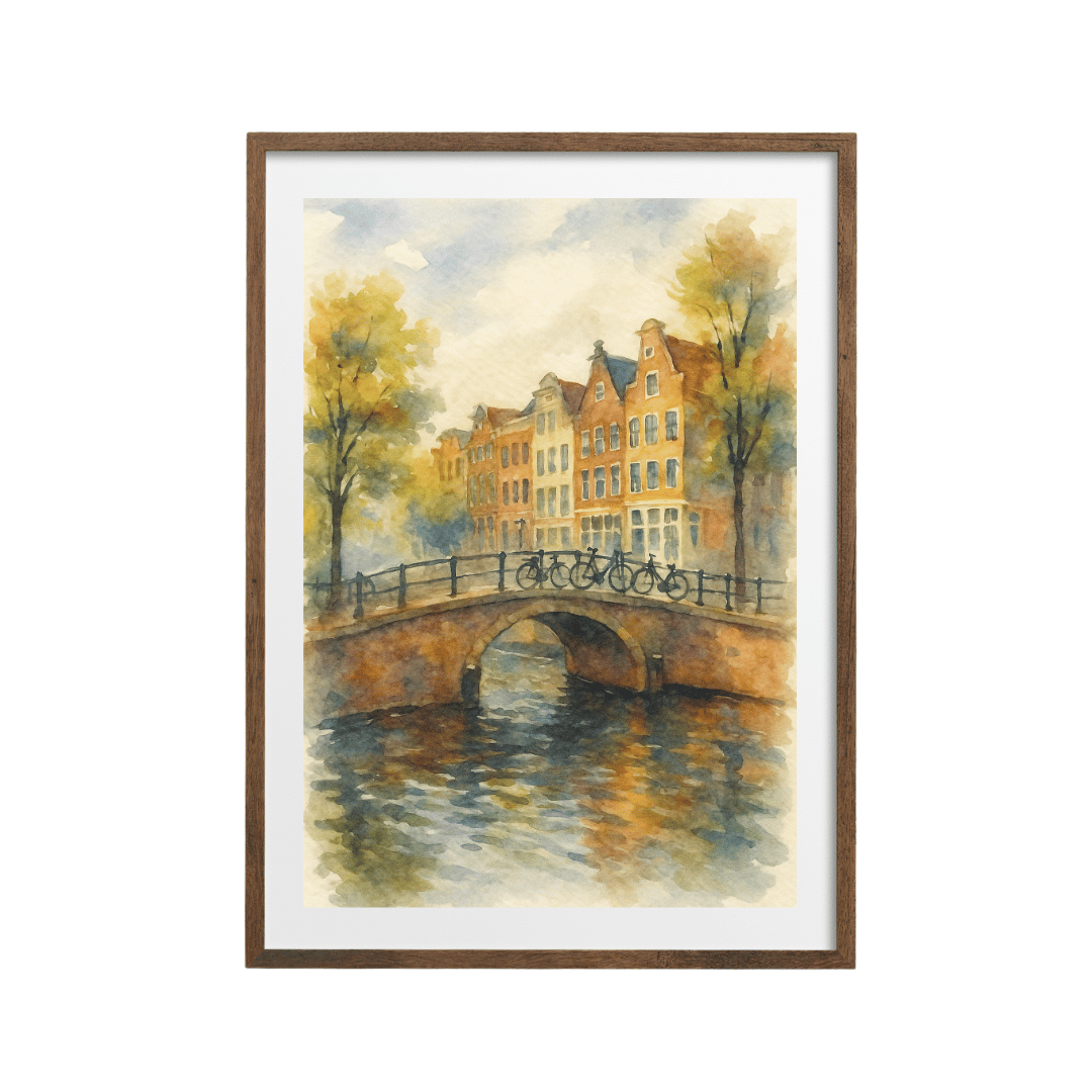 Amsterdam Canal Watercolor Print - Netherlands Travel Poster