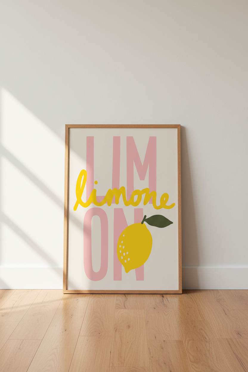 Limone Lemon Wall Art Print | Pink Italian Kitchen Decor | Retro Fruit Poster