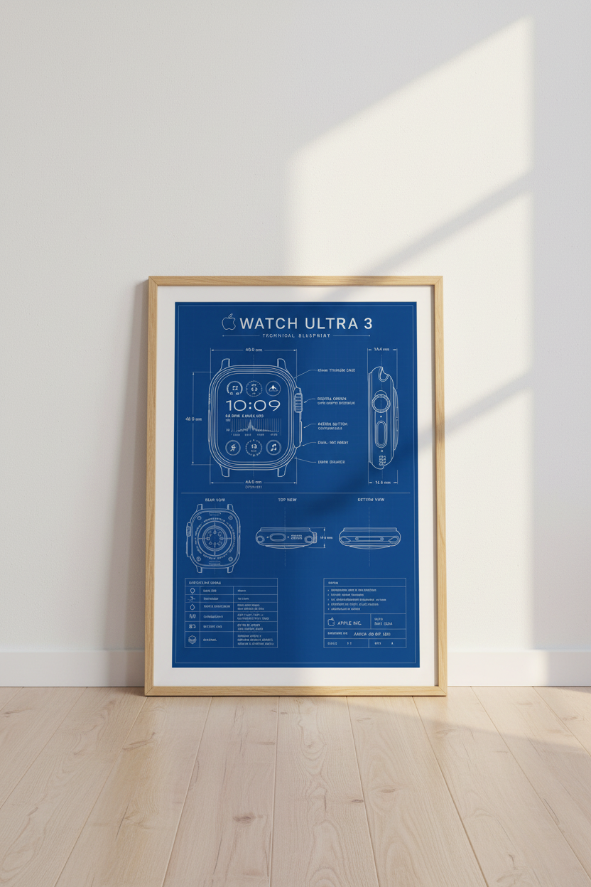 Watch Ultra Blueprint Wall Art | Tech Office Decor | Industrial Poster