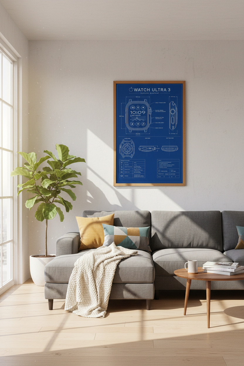 Watch Ultra Blueprint Wall Art | Tech Office Decor | Industrial Poster