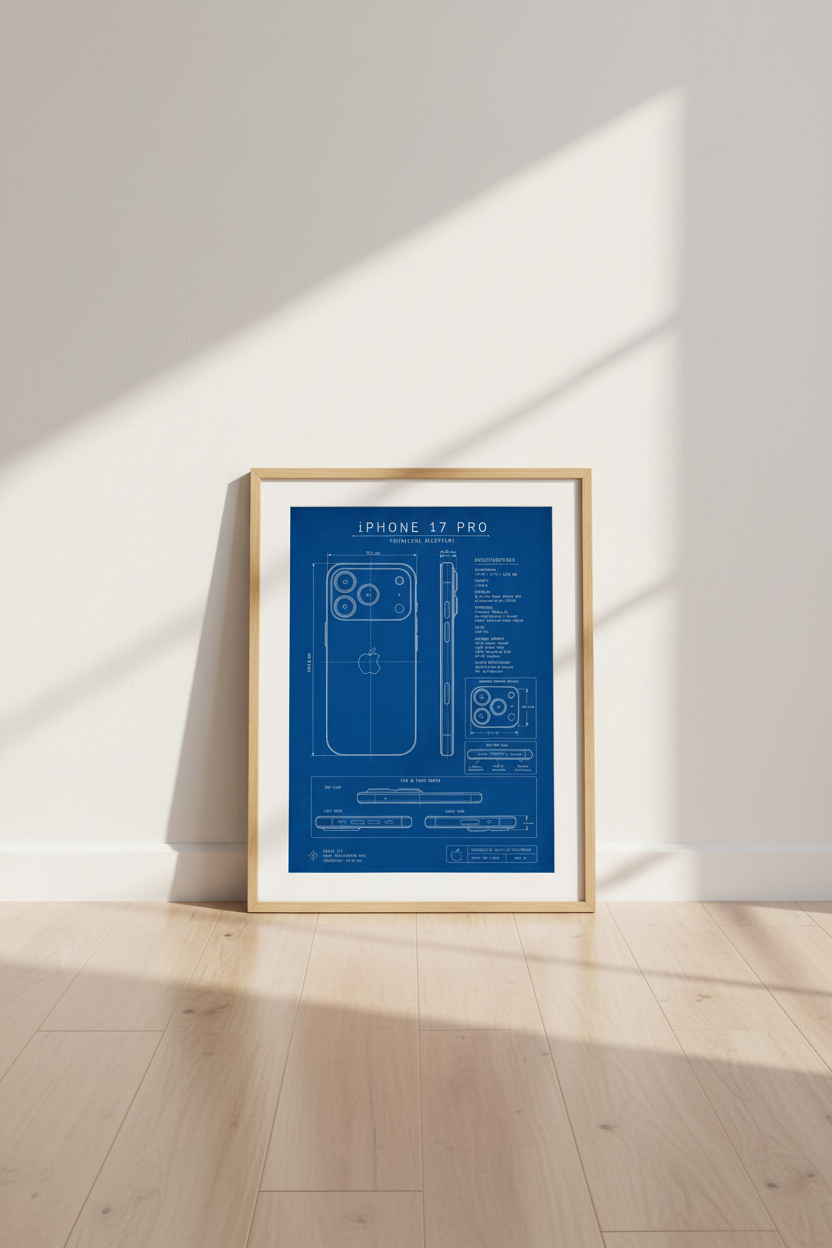 iPhone 17 Pro Blueprint Wall Art | Tech Technical Drawing, Office Decor Poster