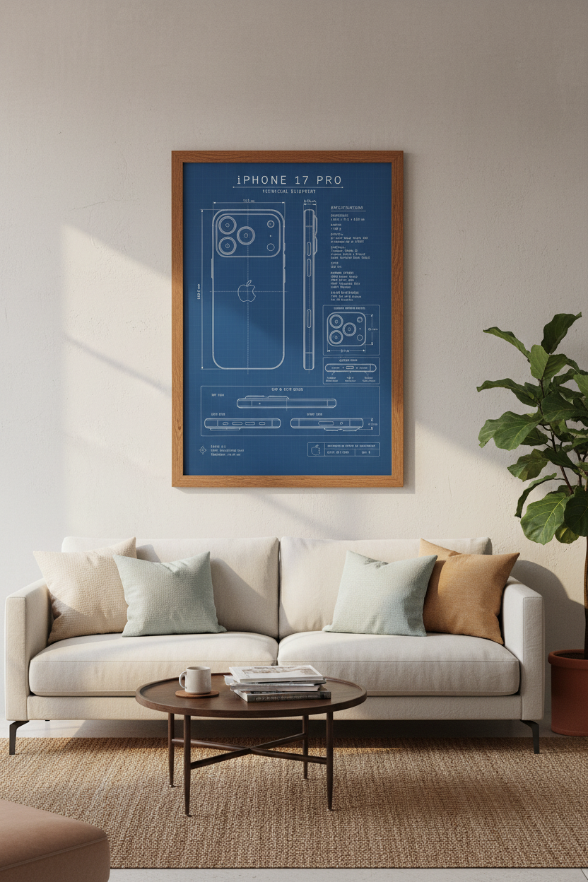 iPhone 17 Pro Blueprint Wall Art | Tech Technical Drawing, Office Decor Poster