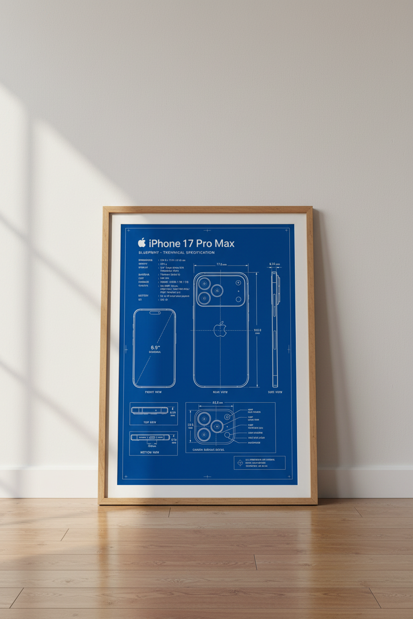iPhone 17 Pro Max Blueprint Wall Art | Office Decor | Technical Patent Poster