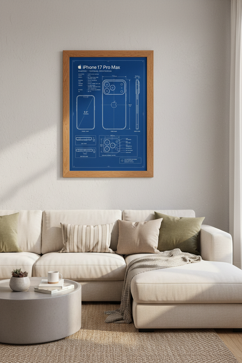iPhone 17 Pro Max Blueprint Wall Art | Office Decor | Technical Patent Poster