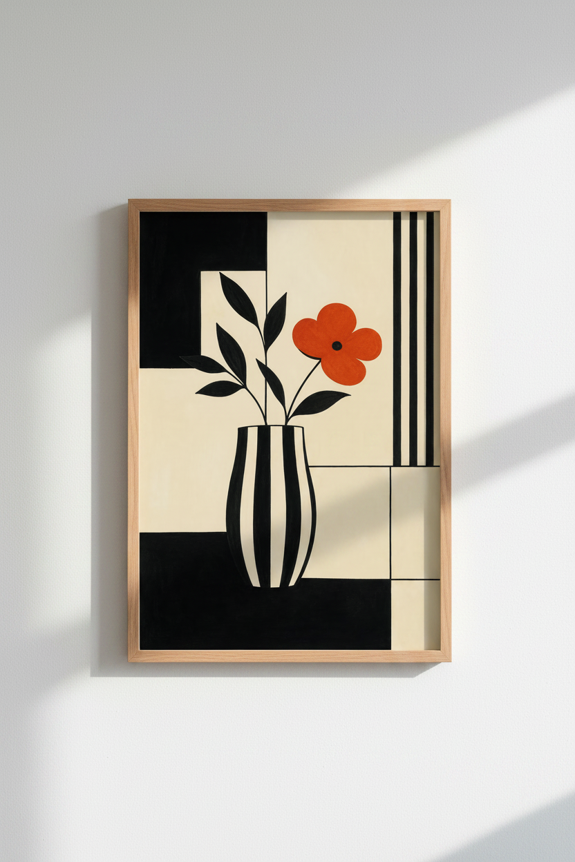 Geometric wall art | Bold orange vase print, living room decor