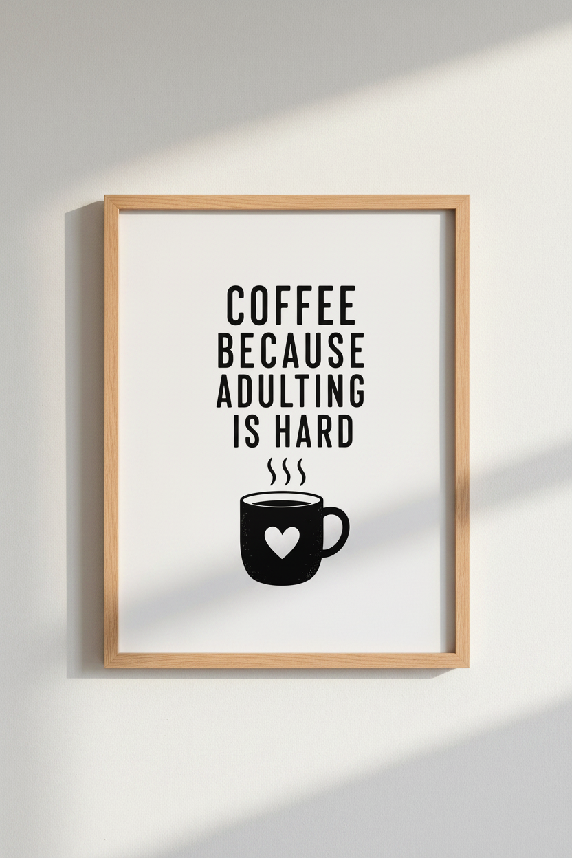 Coffee Because Adulting Is Hard Wall Art Print | Kitchen Decor | Minimalist Poster