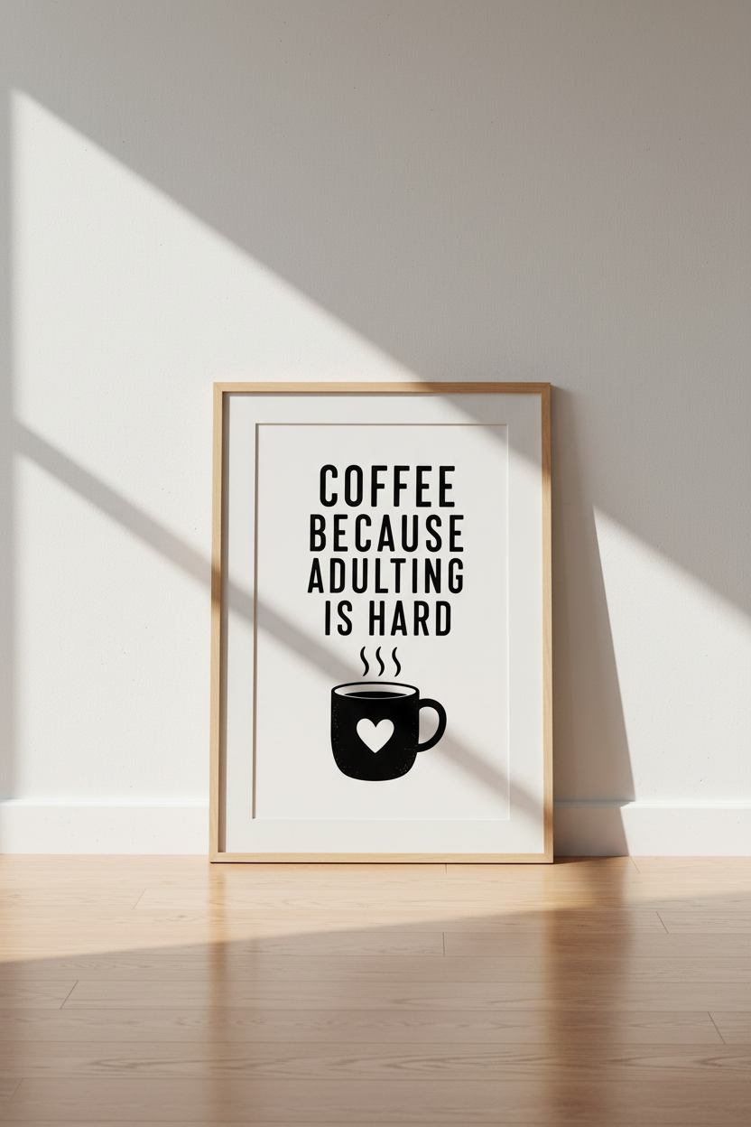 Coffee Because Adulting Is Hard Wall Art Print | Kitchen Decor | Minimalist Poster