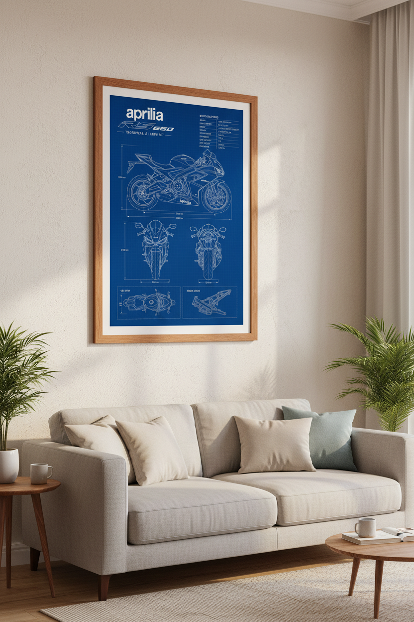 Aprilia RS 660 Blueprint Wall Art | Blue Technical Poster | Garage & Man Cave Decor