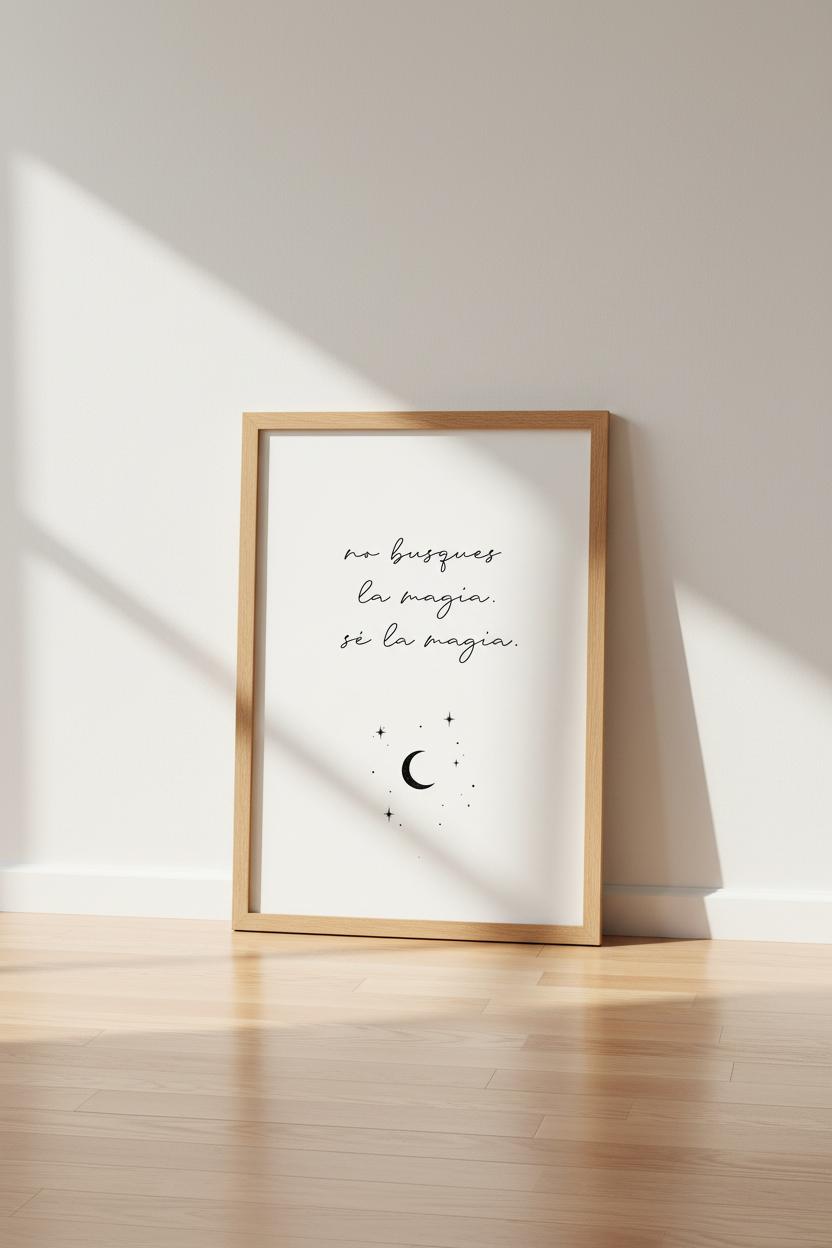 Spanish Quote Wall Art | Minimalist Moon & Stars Poster, Be The Magic Decor