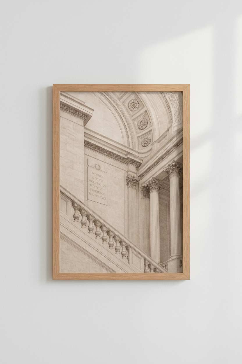 Classical Architecture Virtues Print | Beige Stone Neoclassical Art, Law Office Decor