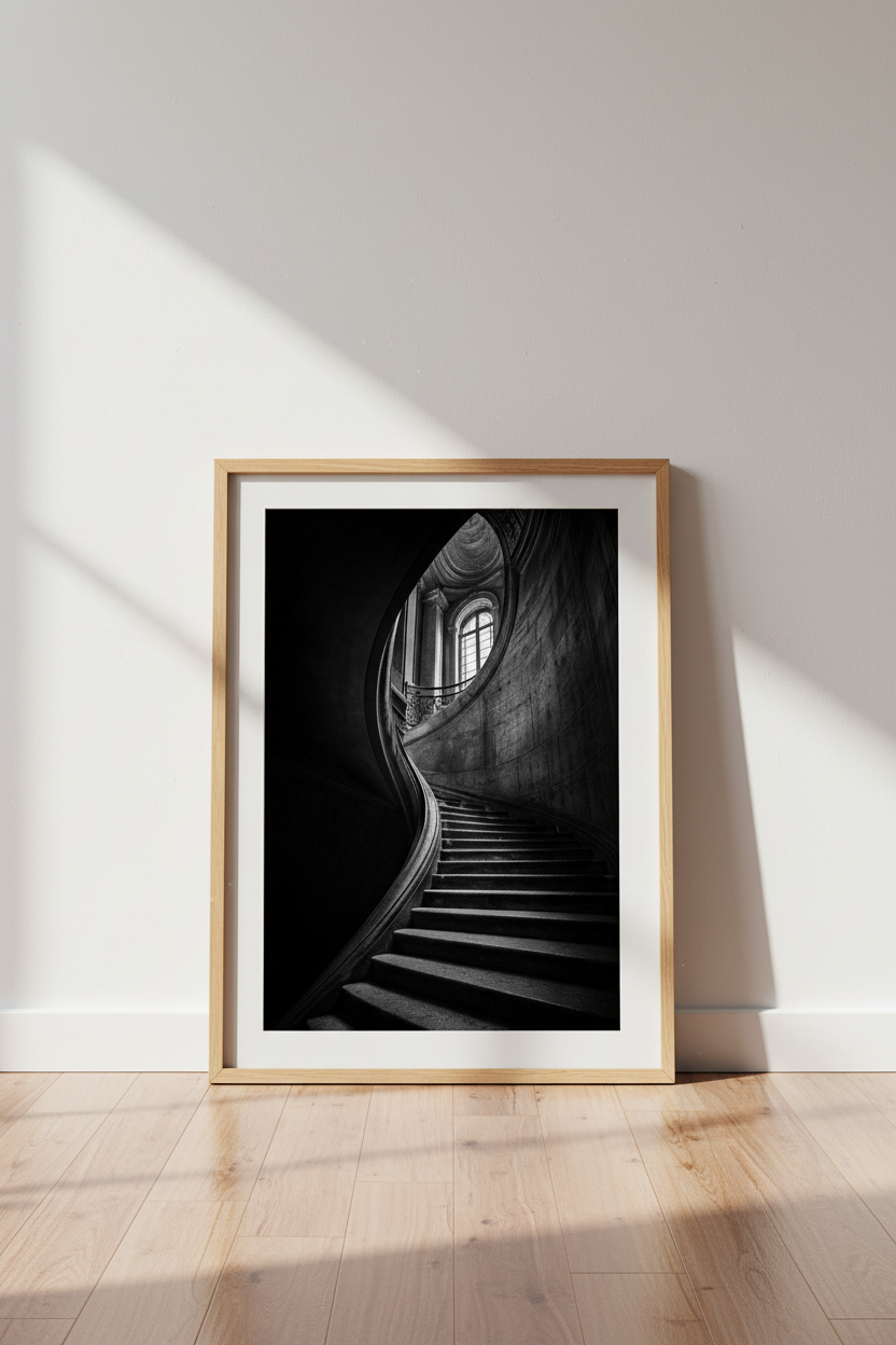 Gothic Architecture Print | Dark Academia Stairs, Black and White Moody Decor