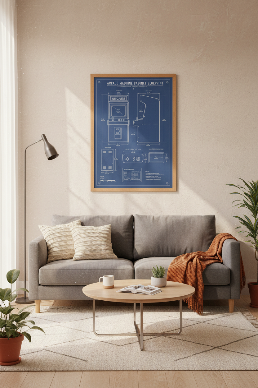 Arcade Machine Blueprint | Retro Gaming Poster, Man Cave & Game Room Decor