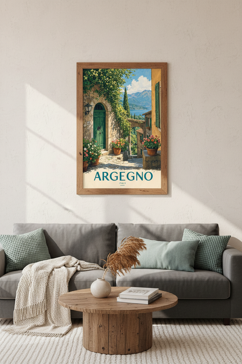 Argegno Italy Travel Poster | Lake Como Painting, Living Room Mediterranean Decor