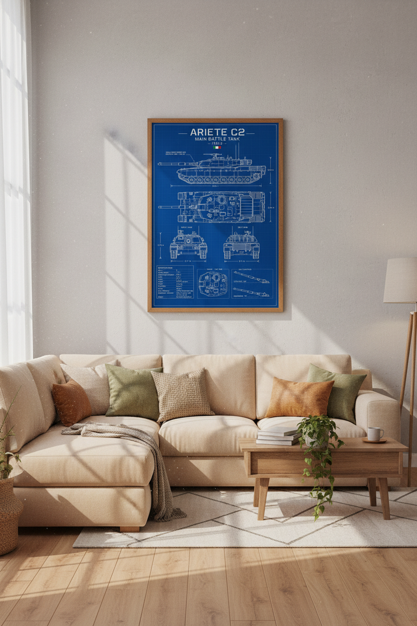 Ariete C2 Tank Blueprint Wall Art | Office Decor | Military Schematic Poster