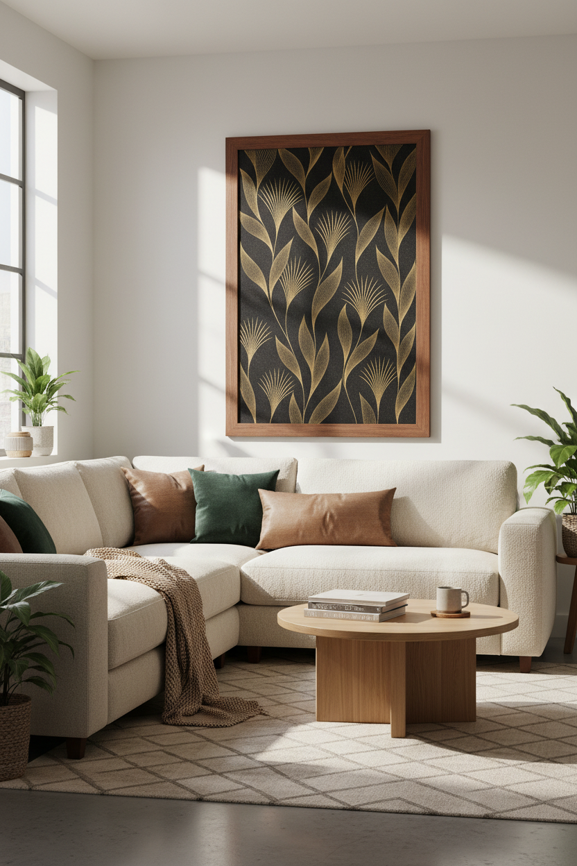 Gold Botanical Art Deco Wall Art | Black and Gold Leaf Print, Luxury Home Decor