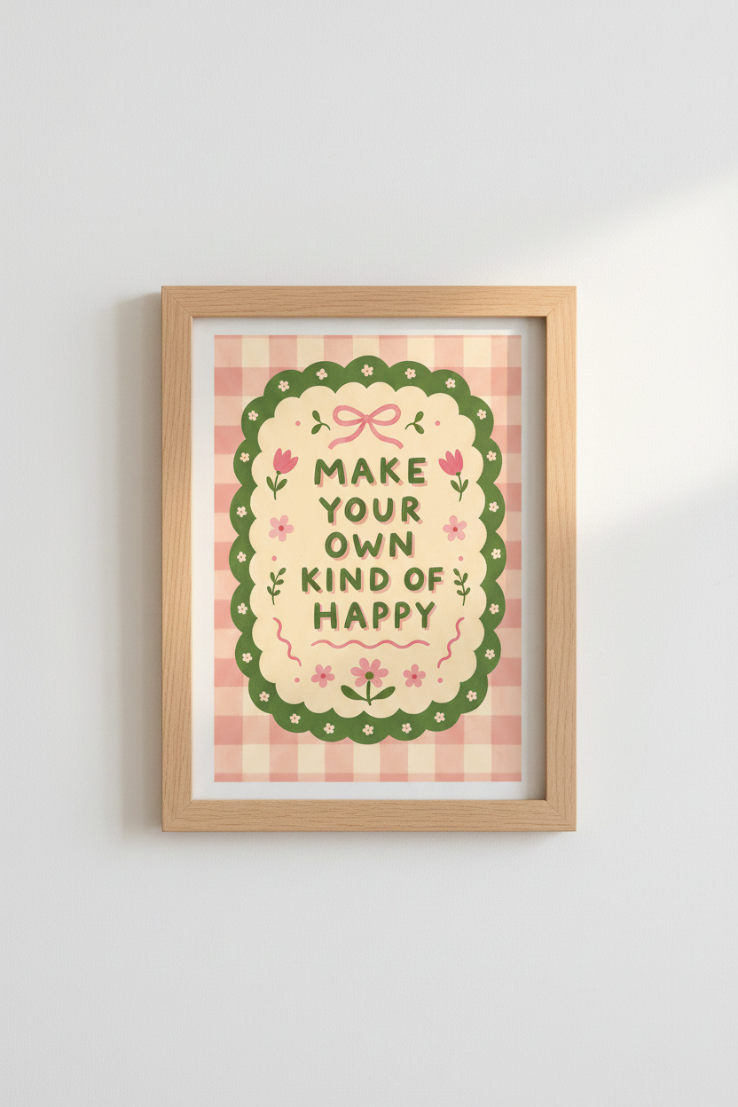 Coquette Preppy Wall Art Print | Pink Gingham Floral Poster | Trendy Dorm Decor
